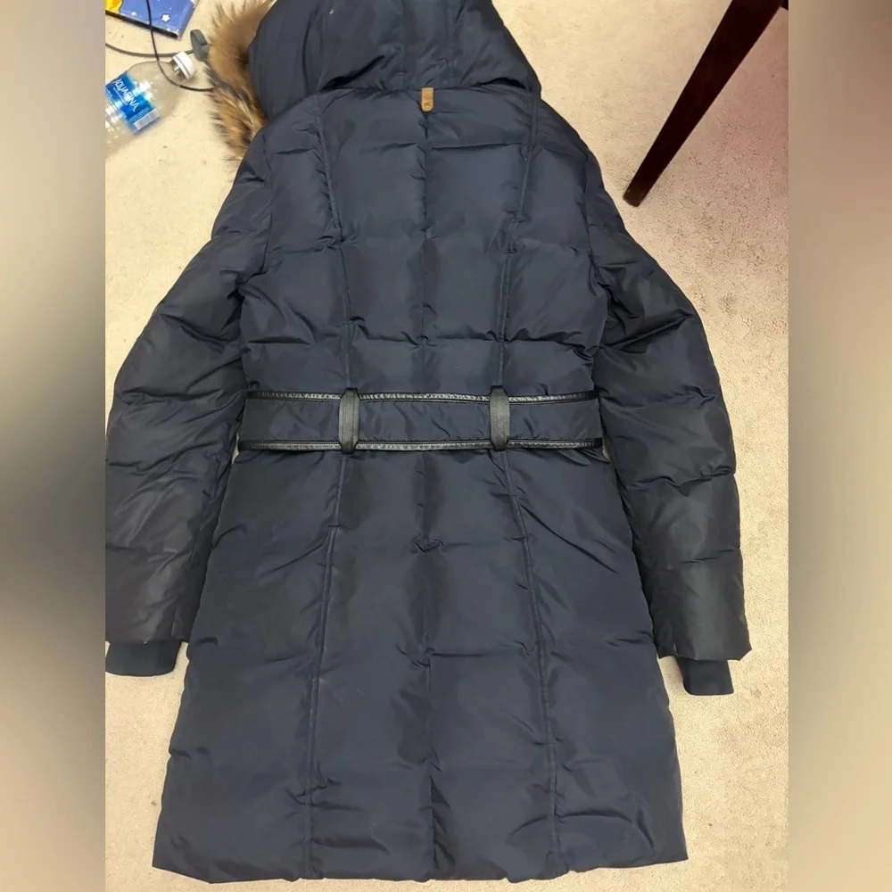 Mackage Dark Blue Puffer Coat with Brown Fur Trim - Picture 5 of 11
